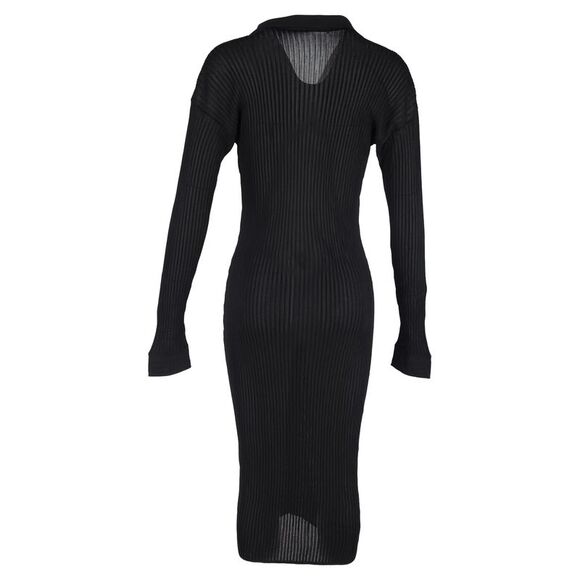 Versace Ribbed Buttoned Midi Dress in Black Viscose - Picture 3 of 3